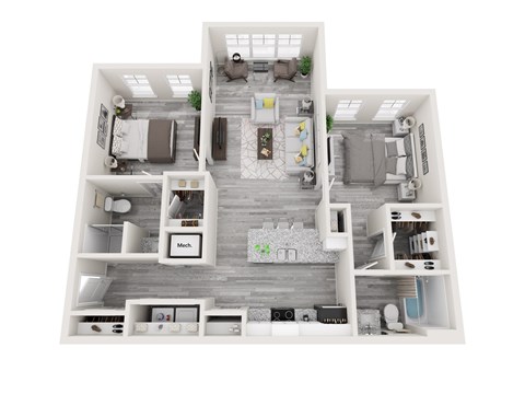 Floor plan for 2 beds, 2 baths, 1054 sqft